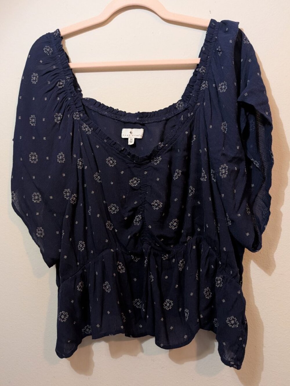 True Craft Lightweight Navy Peasant Top Size 3X
